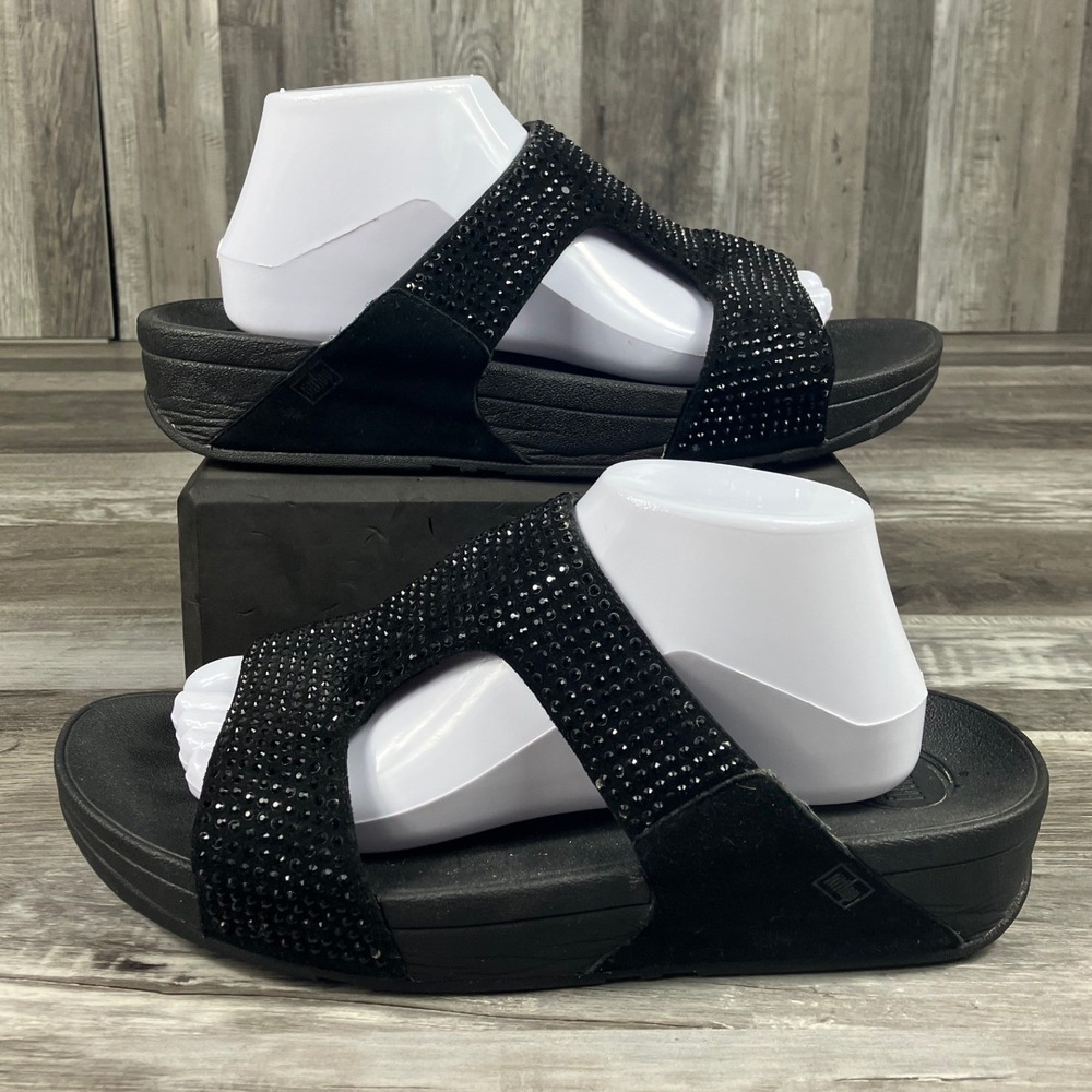 FitFlop Womens Microwobbleboard Black Crystal Slide Sandals 558-122 US 11 EU 43